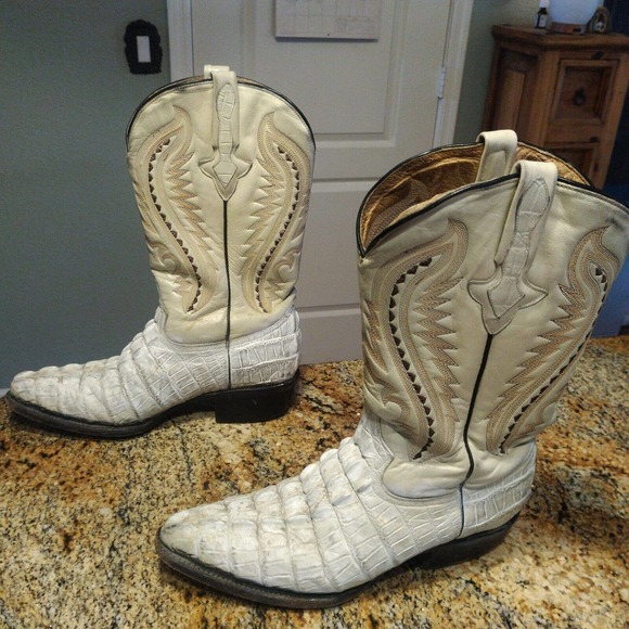 Unknown Other - Western White Cowboy Boots Alligator Caiman Head Cut Mens US 9